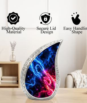 Cosmic Connection Cremation Urn for Ashes, Celestial Hands Adult Memorial Urn
