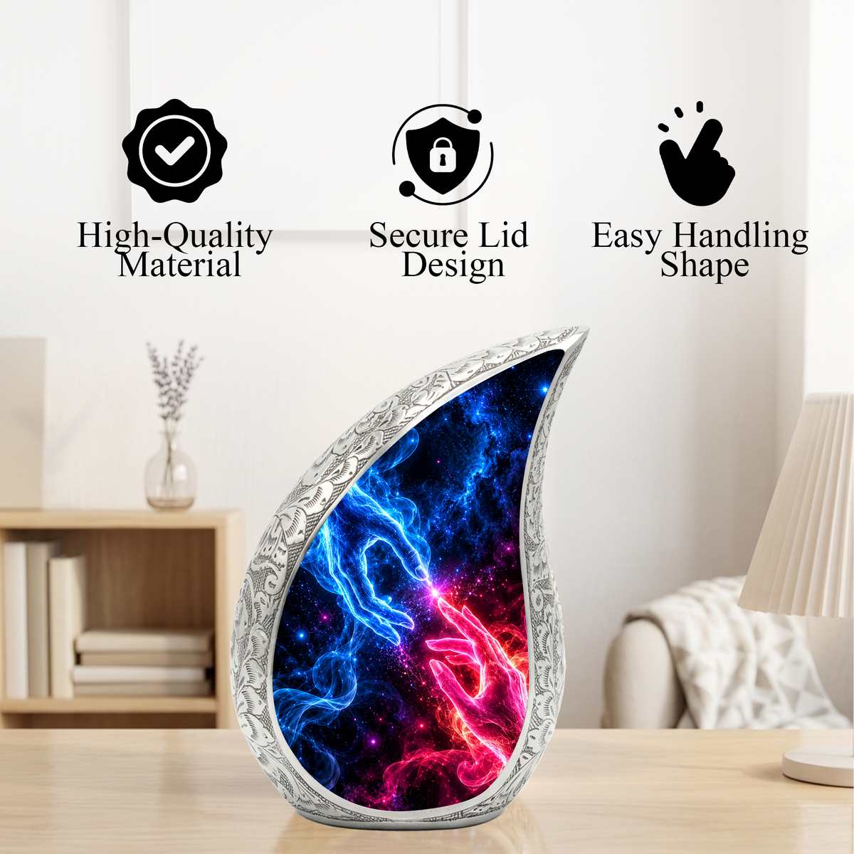 Cosmic Connection Cremation Urn for Ashes, Celestial Hands Adult Memorial Urn