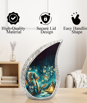 Native American Woman Butterfly Urn for Mom – Personalized Butterfly Cremation Urn for Human Ashes