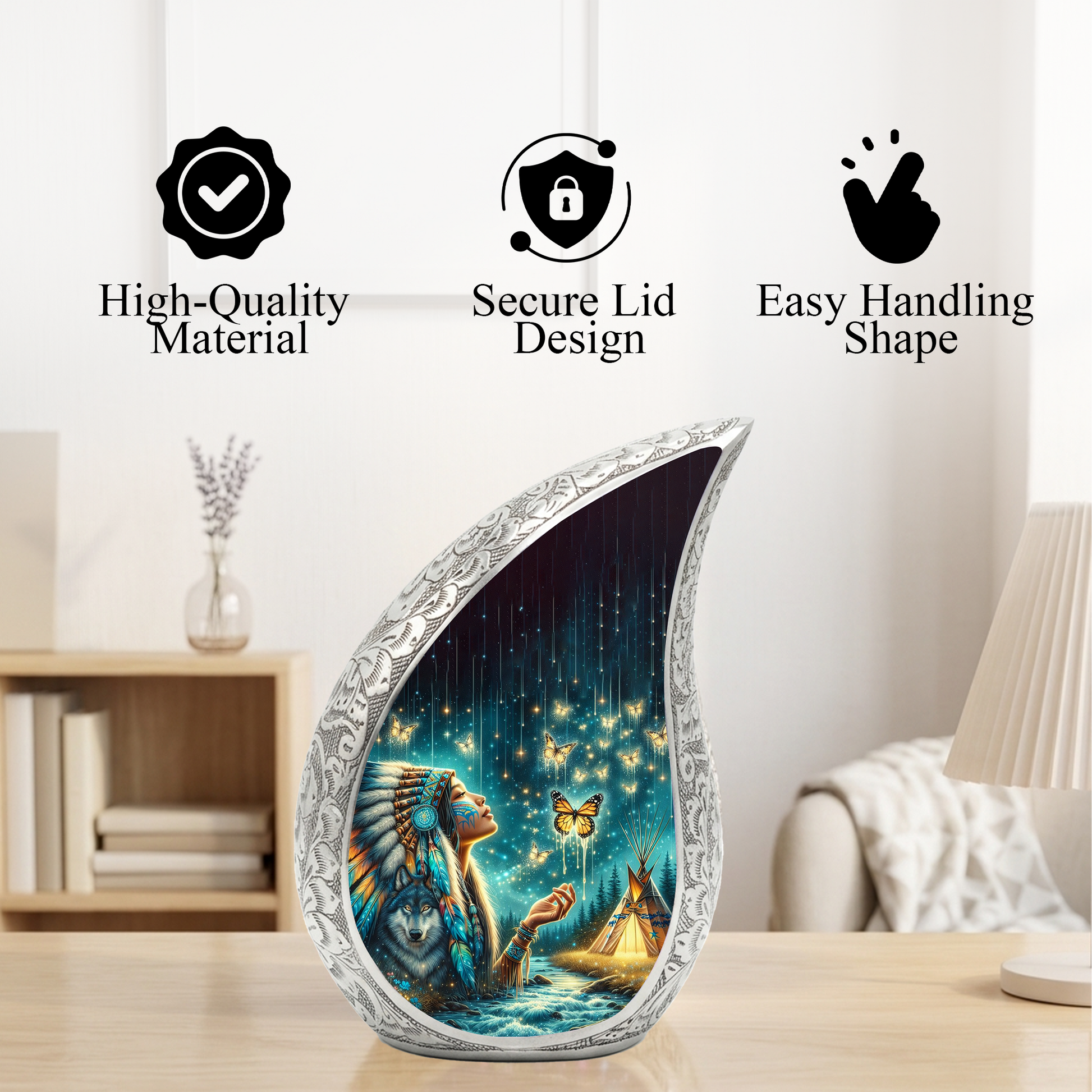 Native American Woman Butterfly Urn for Mom – Personalized Butterfly Cremation Urn for Human Ashes