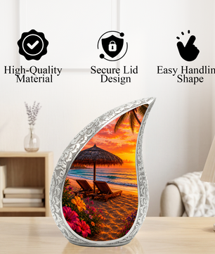 Beach Sunset Adult Cremation Urn for Mom, Dad, Women & Men, Memorial Urn for Ashes