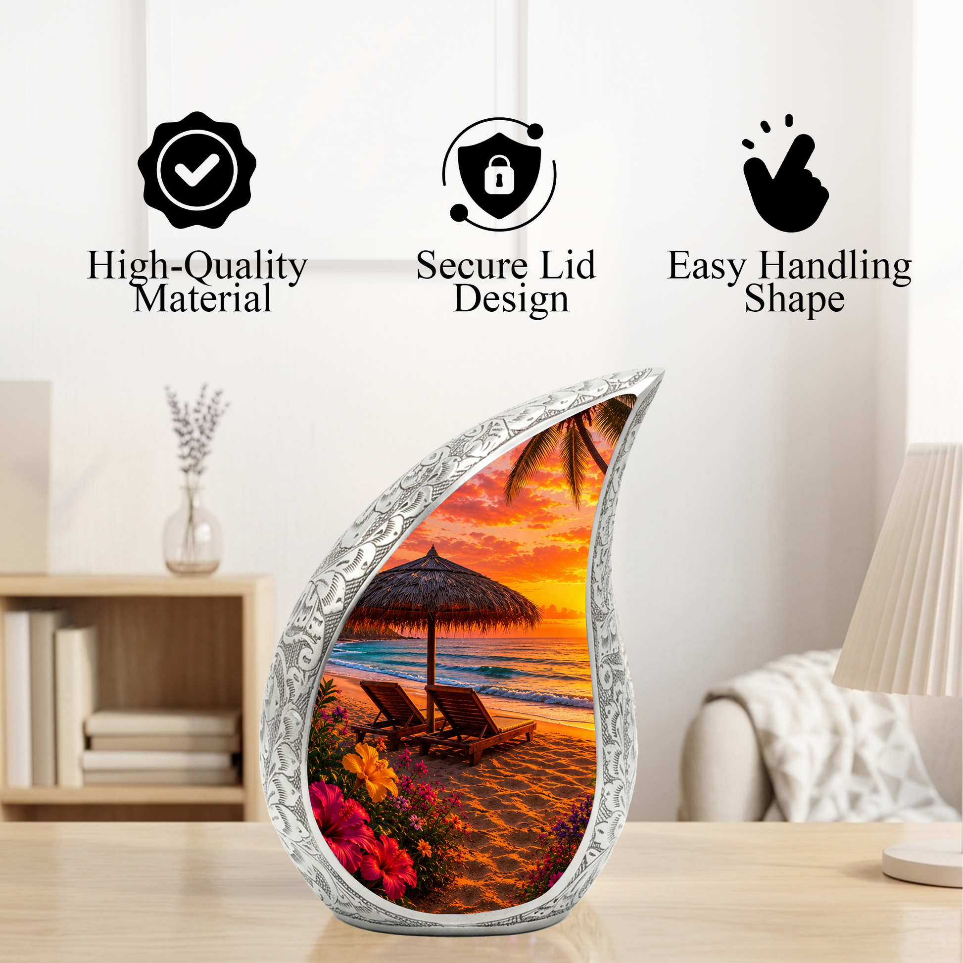 Beach Sunset Adult Cremation Urn for Mom, Dad, Women & Men, Memorial Urn for Ashes