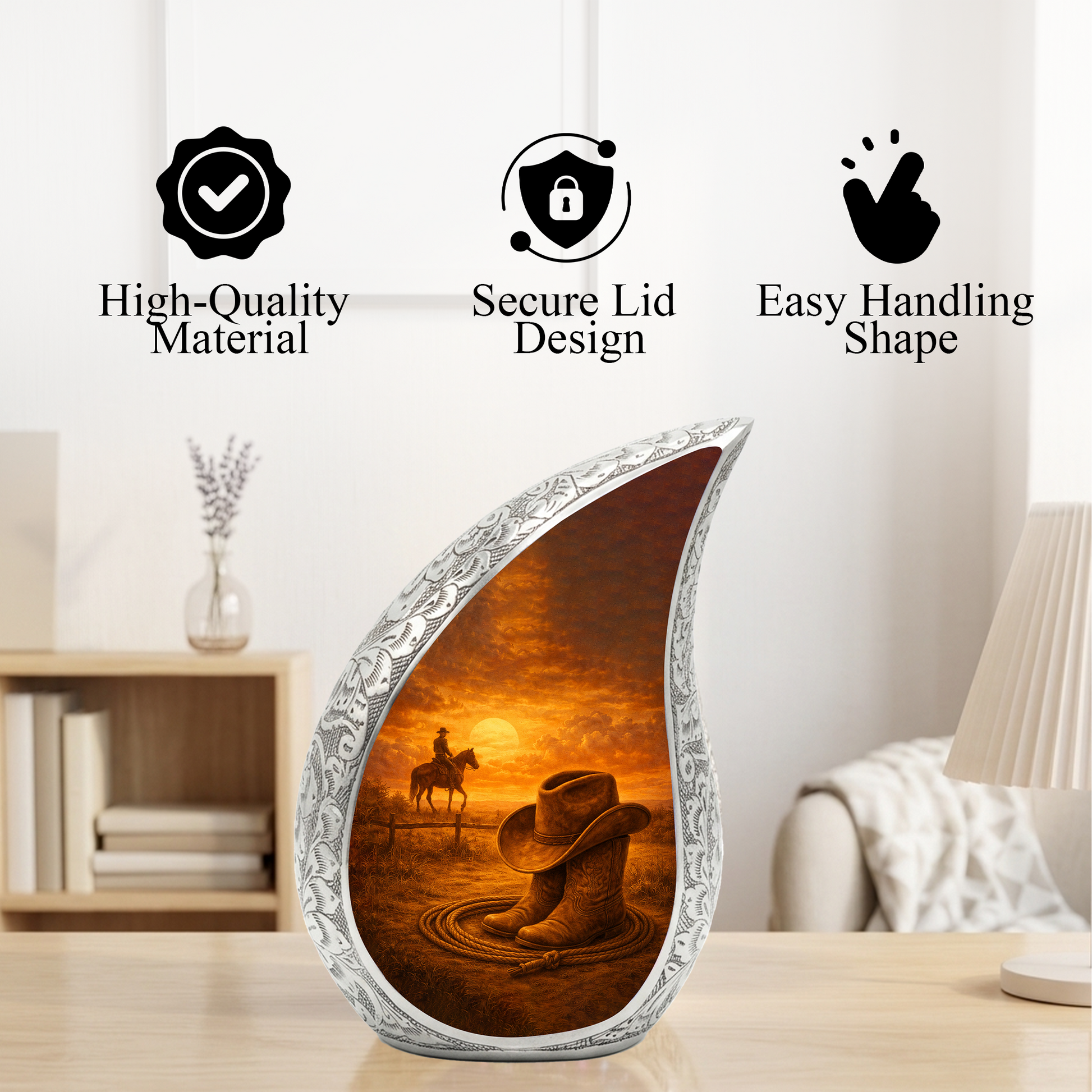 Western Urn for Human Ashes| Cowboy Urn |Personalized Urn for Dad