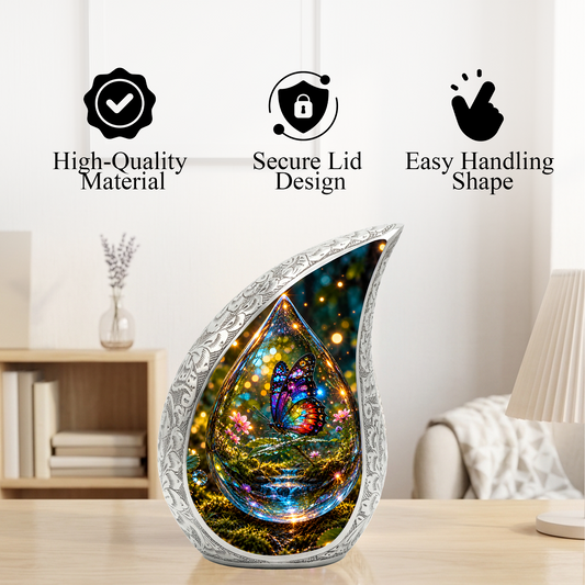 Butterfly Cremation Urn for Adult Ashes, Colorful Glass Butterfly Memorial Urn