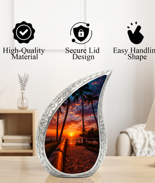 Ocean Beach Sunset Urn for Human Ashes | Beach-Themed Adult Cremation Urn