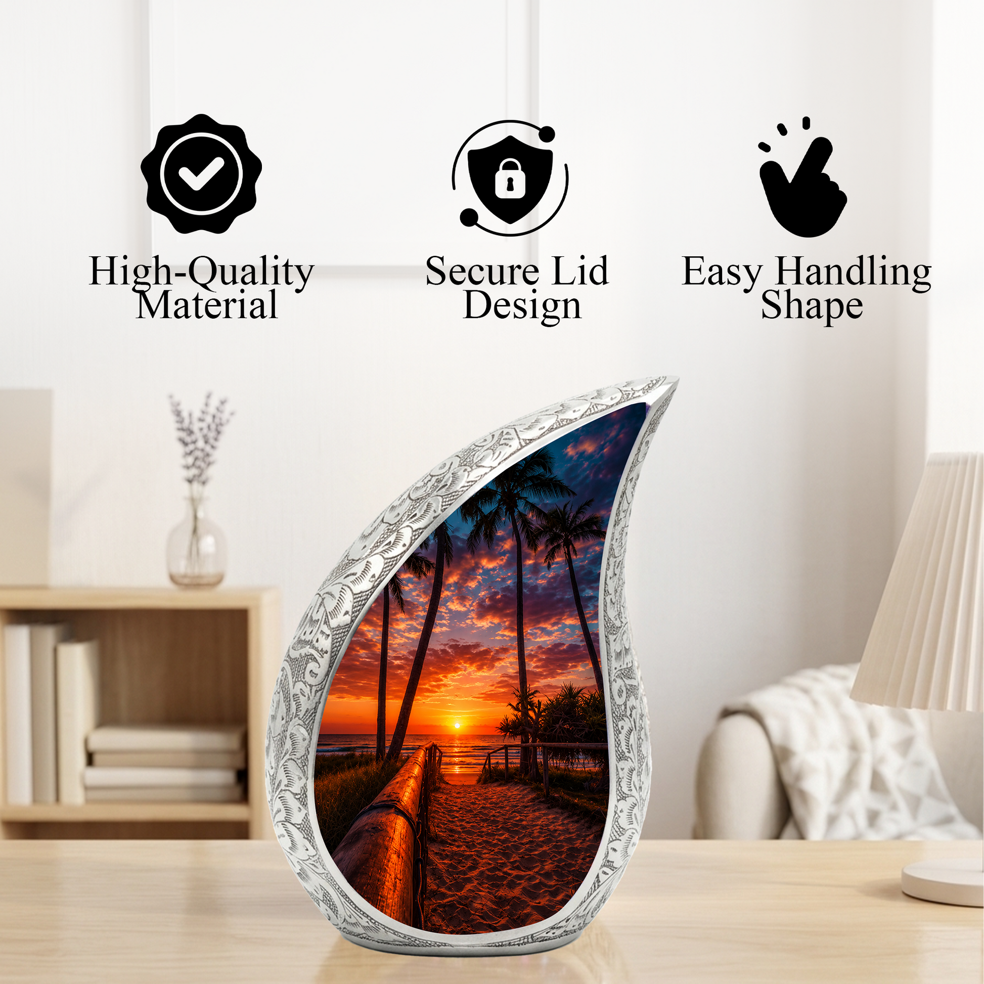 Ocean Beach Sunset Urn for Human Ashes | Beach-Themed Adult Cremation Urn