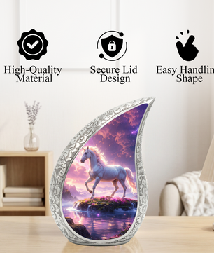 Majestic Horse Personalized Cremation Urn – Teardrop Style Aluminum Memorial Urn, 10 Inch