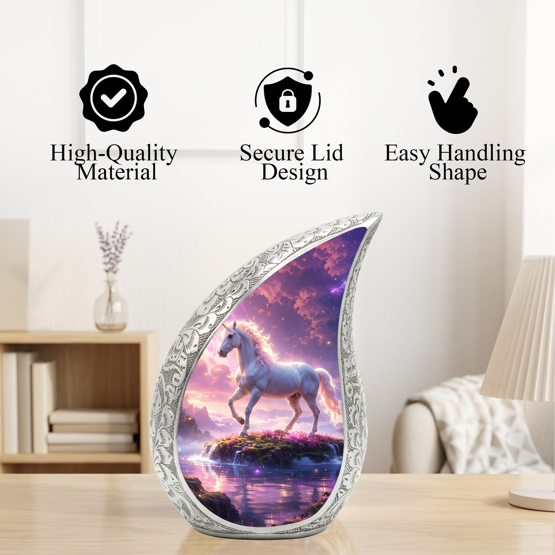Majestic Horse Personalized Cremation Urn – Teardrop Style Aluminum Memorial Urn, 10 Inch