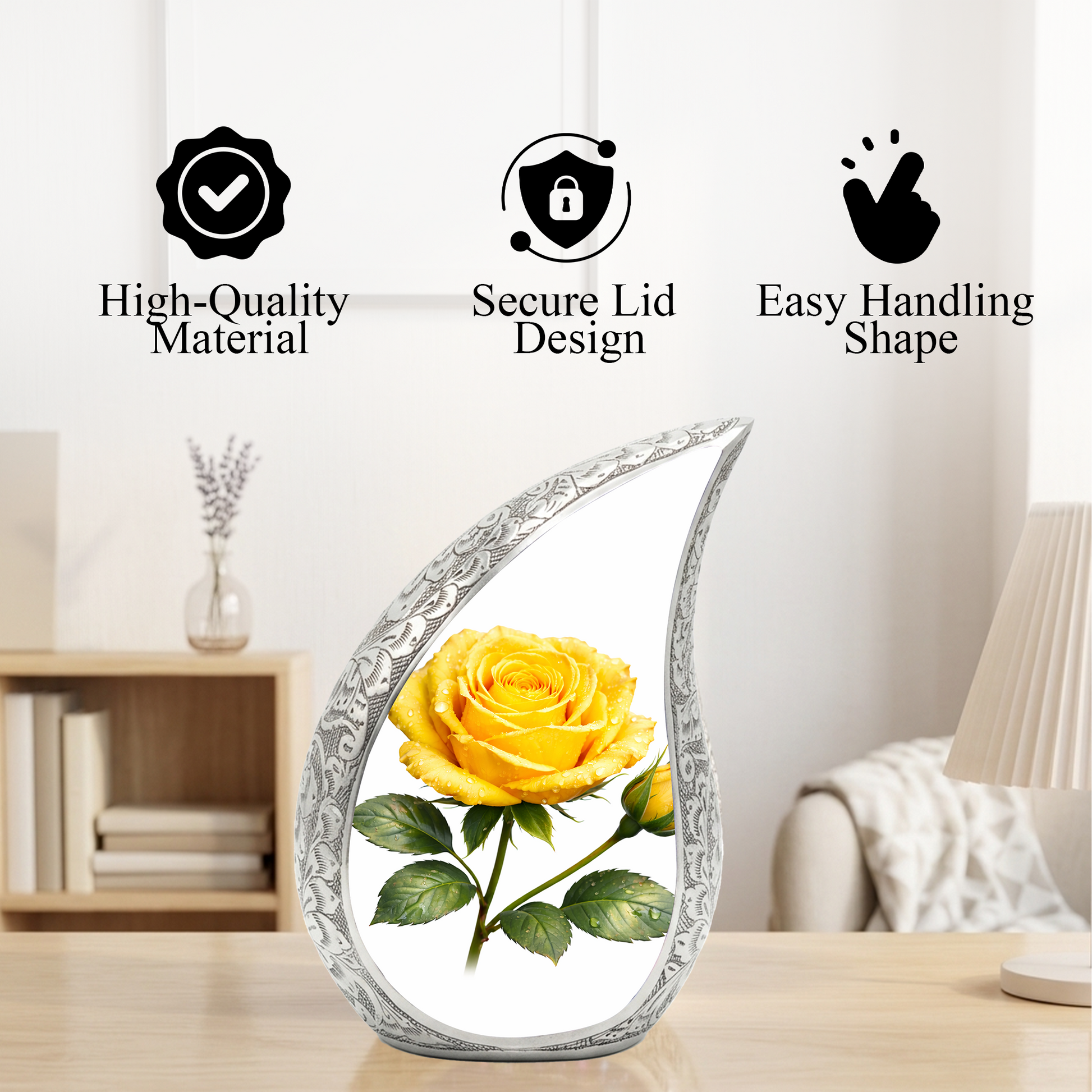 Yellow Rose Urn for Mom | Floral Urn for Human Ashes