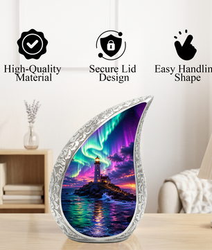Ocean Lighthouse Cremation Urn for Human Ashes | Aurora Beach & Coastal Memorial Urn | Beautiful Ocean Urn for Mom, Dad, Women & Men