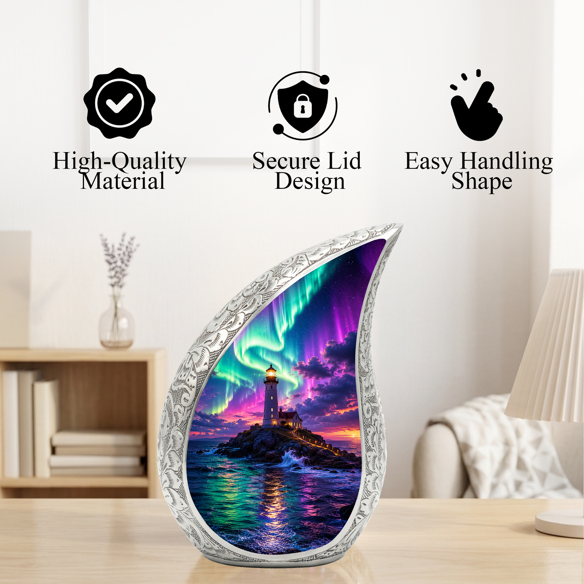 Ocean Lighthouse Cremation Urn for Human Ashes | Aurora Beach & Coastal Memorial Urn | Beautiful Ocean Urn for Mom, Dad, Women & Men