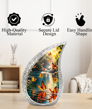 Yellow Butterfly Sunrise Urn for Human Ashes | Butterfly Cremation Urn