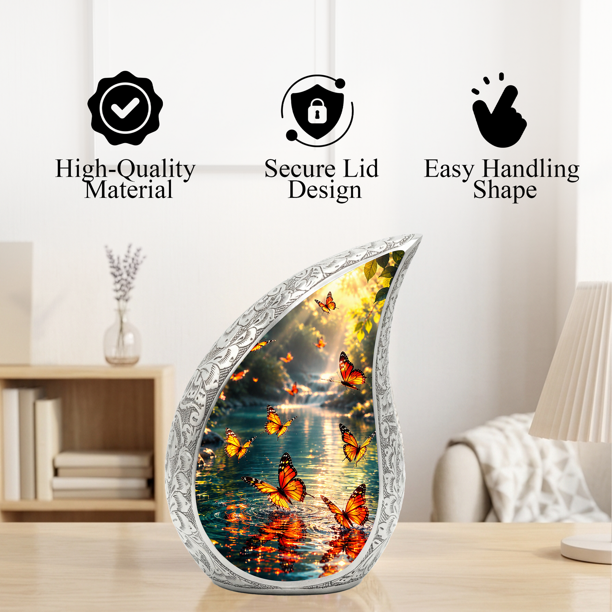 Yellow Butterfly Sunrise Urn for Human Ashes | Butterfly Cremation Urn