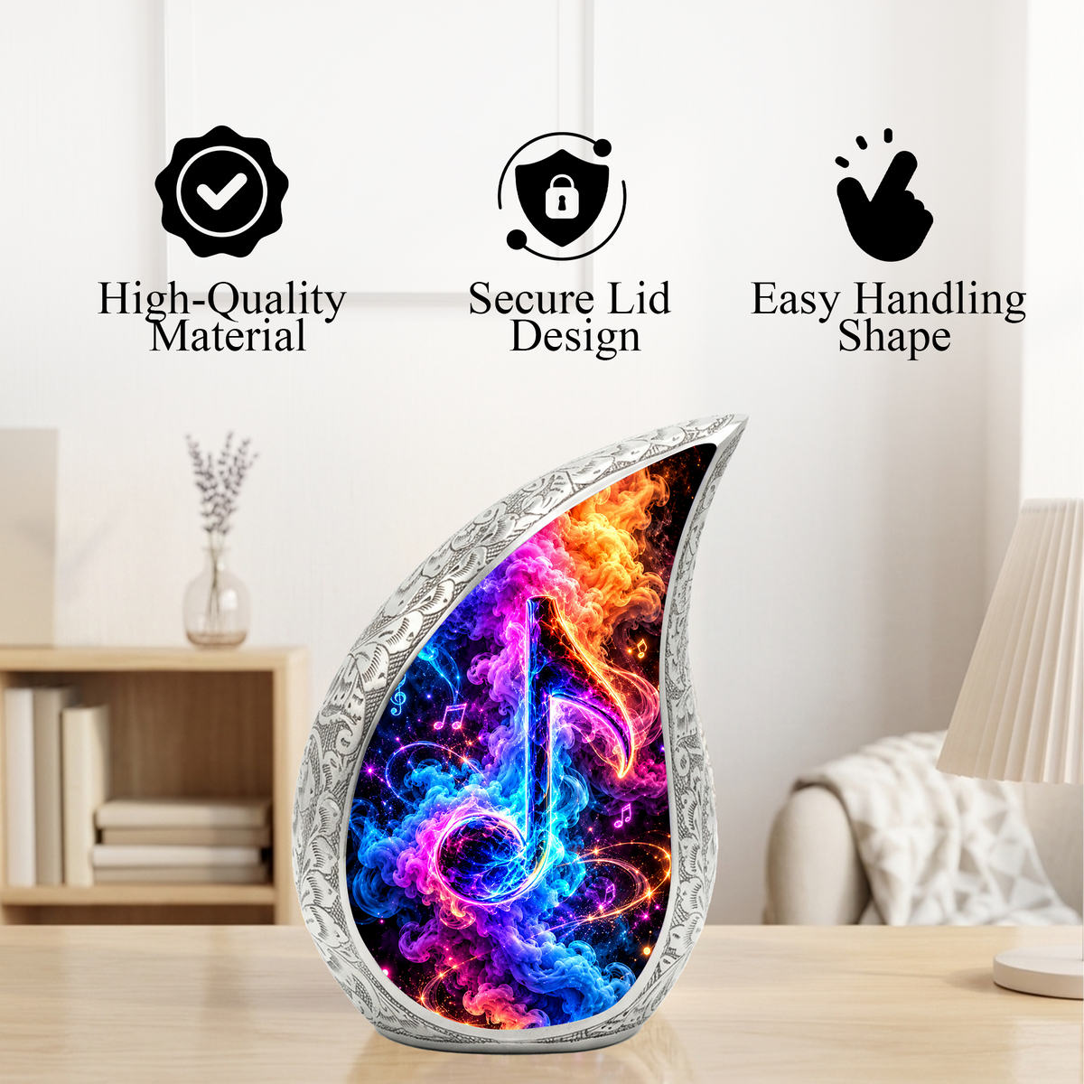 Musical Note Cremation Urn for Ashes, Colorful Music Lover Memorial Urn