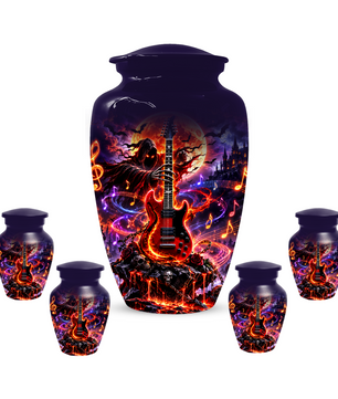 Gothic Guitar Cremation Urn for Dad, Personalized Halloween Memorial Urn for Human Ashes