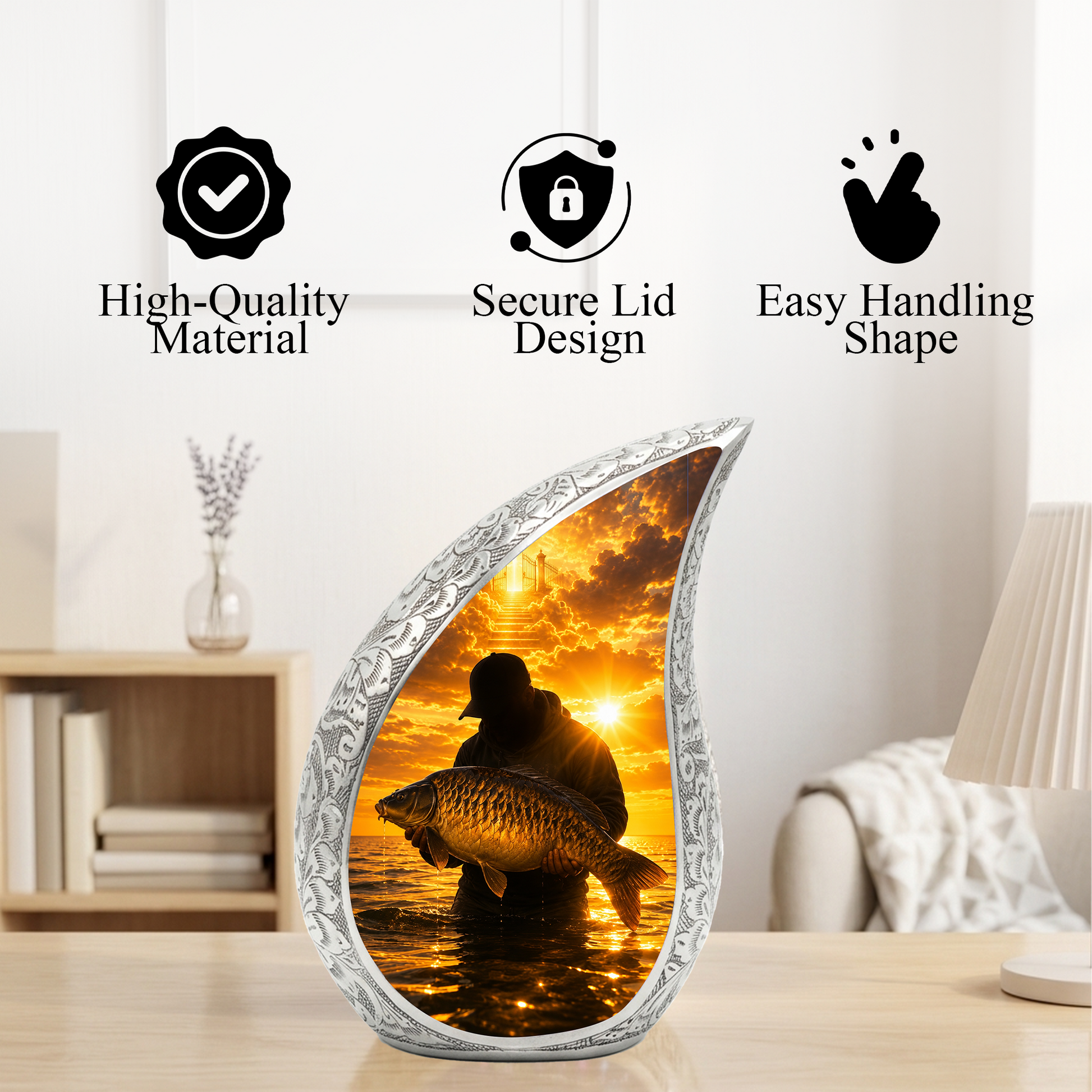 Fishing Cremation Urn for Dad – Gone Fishing Adult Male Memorial Urn for Human Ashes