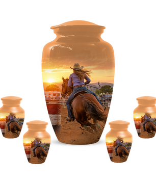 Large Cowgirl Urn for Ashes - Personalized Extra Large Barrel Racer Urns for Mom