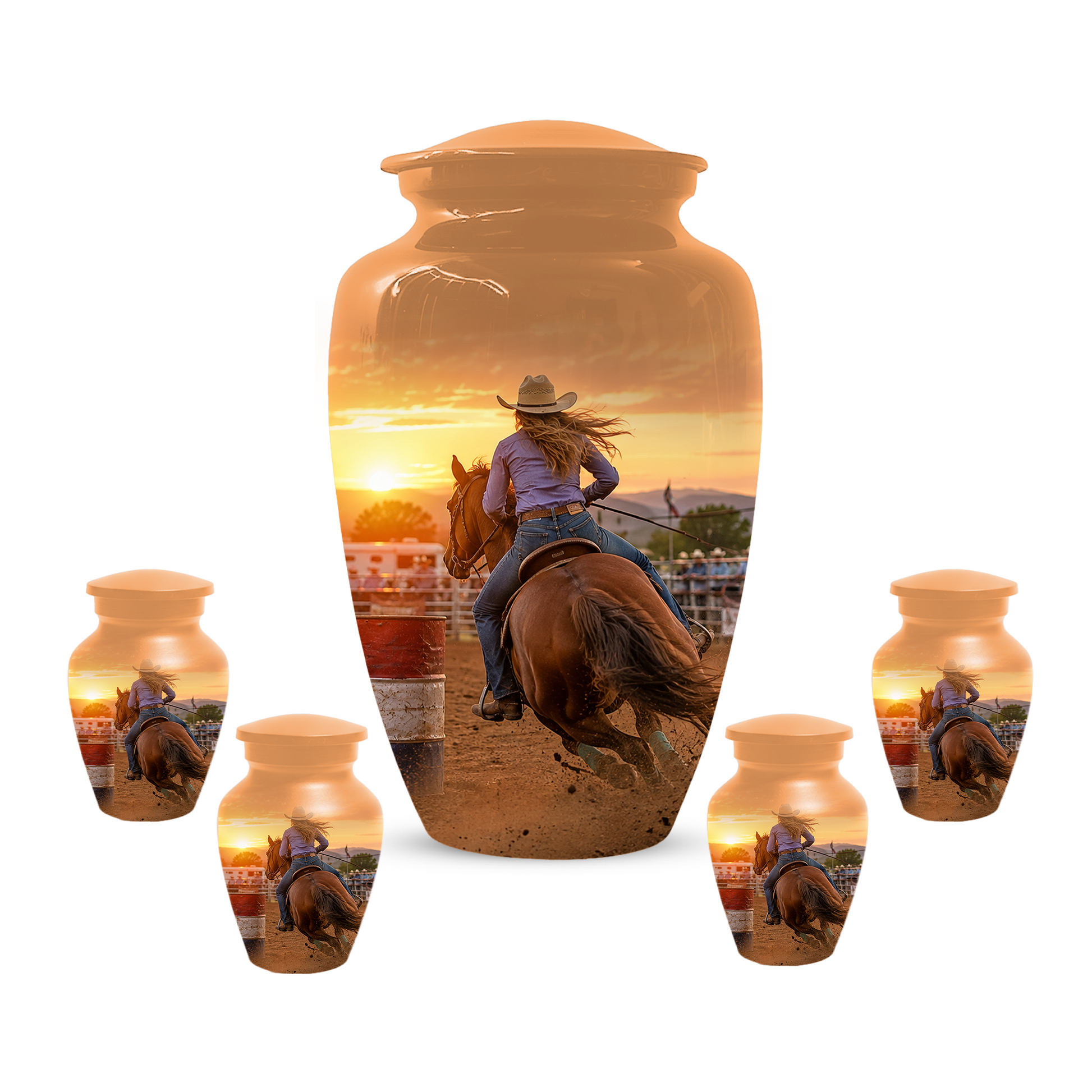 Large Cowgirl Urn for Ashes - Personalized Extra Large Barrel Racer Urns for Mom