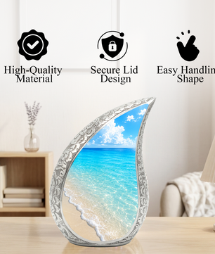 Ocean Beach Cremation Urn – Elegant Memorial Urn for Mom, Dad, Women & Men