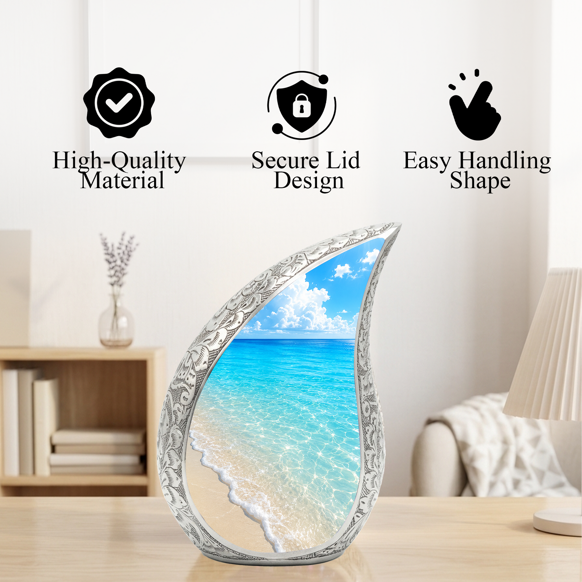 Ocean Beach Cremation Urn – Elegant Memorial Urn for Mom, Dad, Women & Men