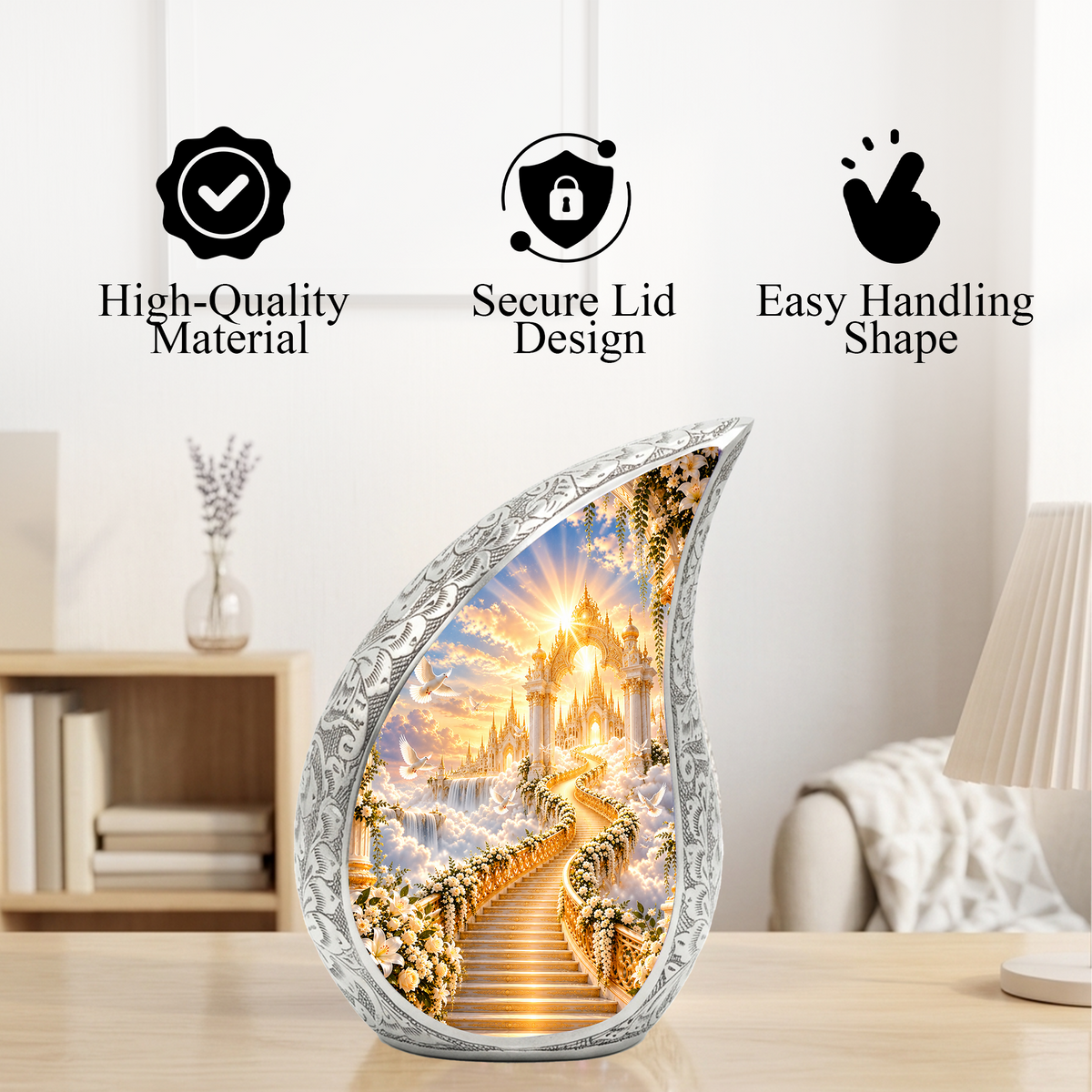 Heavenly Stairway Cremation Urn for Adult Ashes, Golden Heaven Memorial Urn