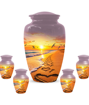 Beach Scene Urn For Ashes - Customizable Ocean Themed Heart Cremation Urns For Adults