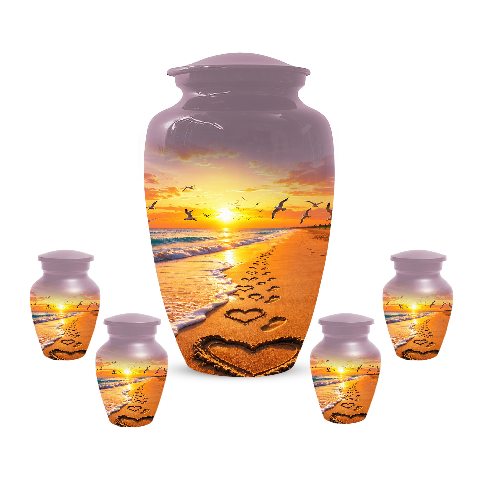 Beach Scene Urn For Ashes - Customizable Ocean Themed Heart Cremation Urns For Adults