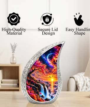 Tree of Life Cremation Urn for Ashes, Nature Memorial Urn, Sunset Waterfall Adult Urn, Tree Memorial Urn,