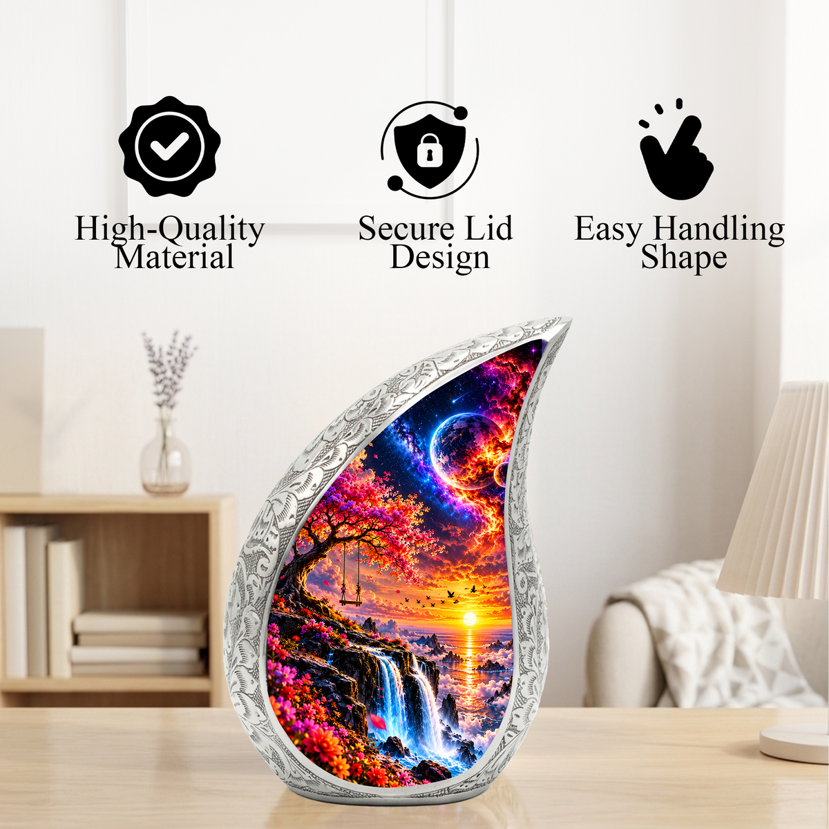 Tree of Life Cremation Urn for Ashes, Nature Memorial Urn, Sunset Waterfall Adult Urn, Tree Memorial Urn,