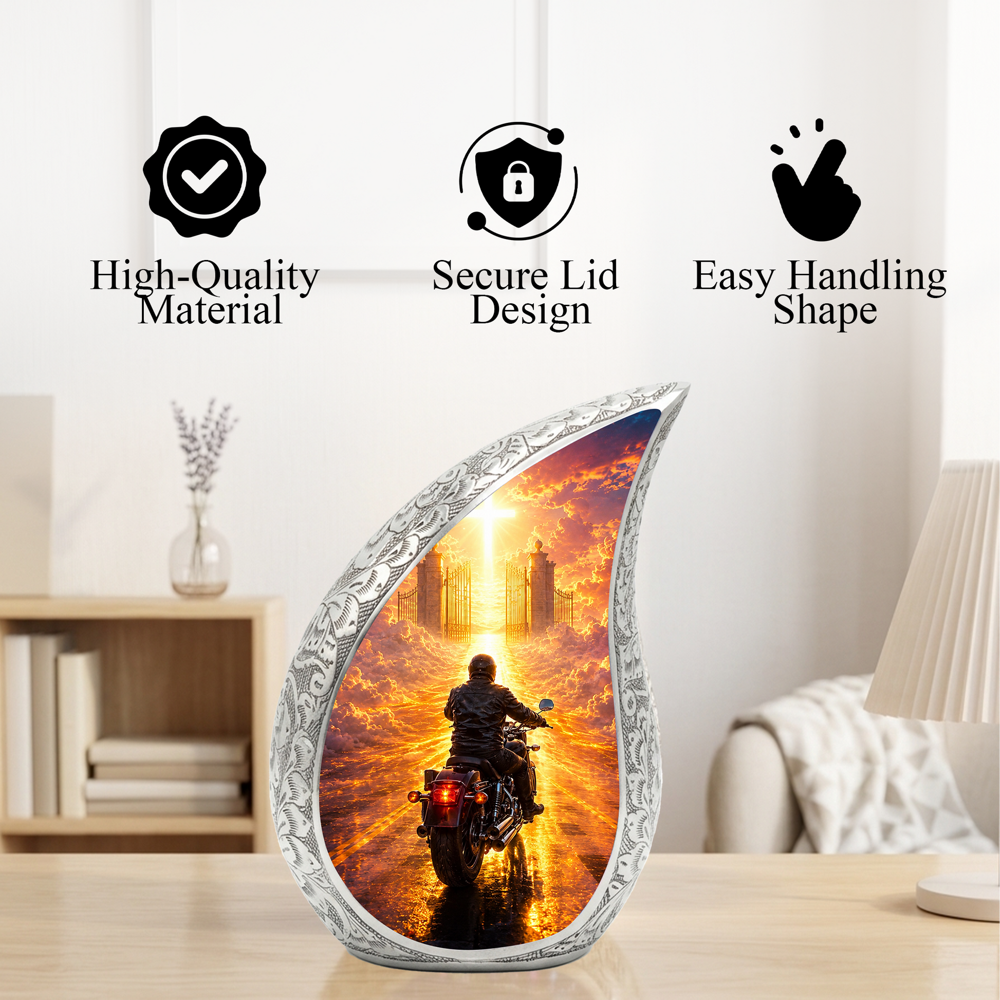 Motorcycle Heaven Urn for Dad – Motorcycle Cremation Urn for Human Ashes, Adult Male Memorial Keepsake