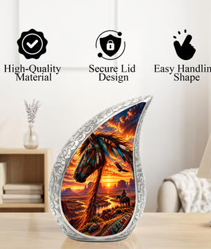 Native American Horse Cremation Urn for Ashes, Personalized Western Adult Urn, Horse Memorial Urn