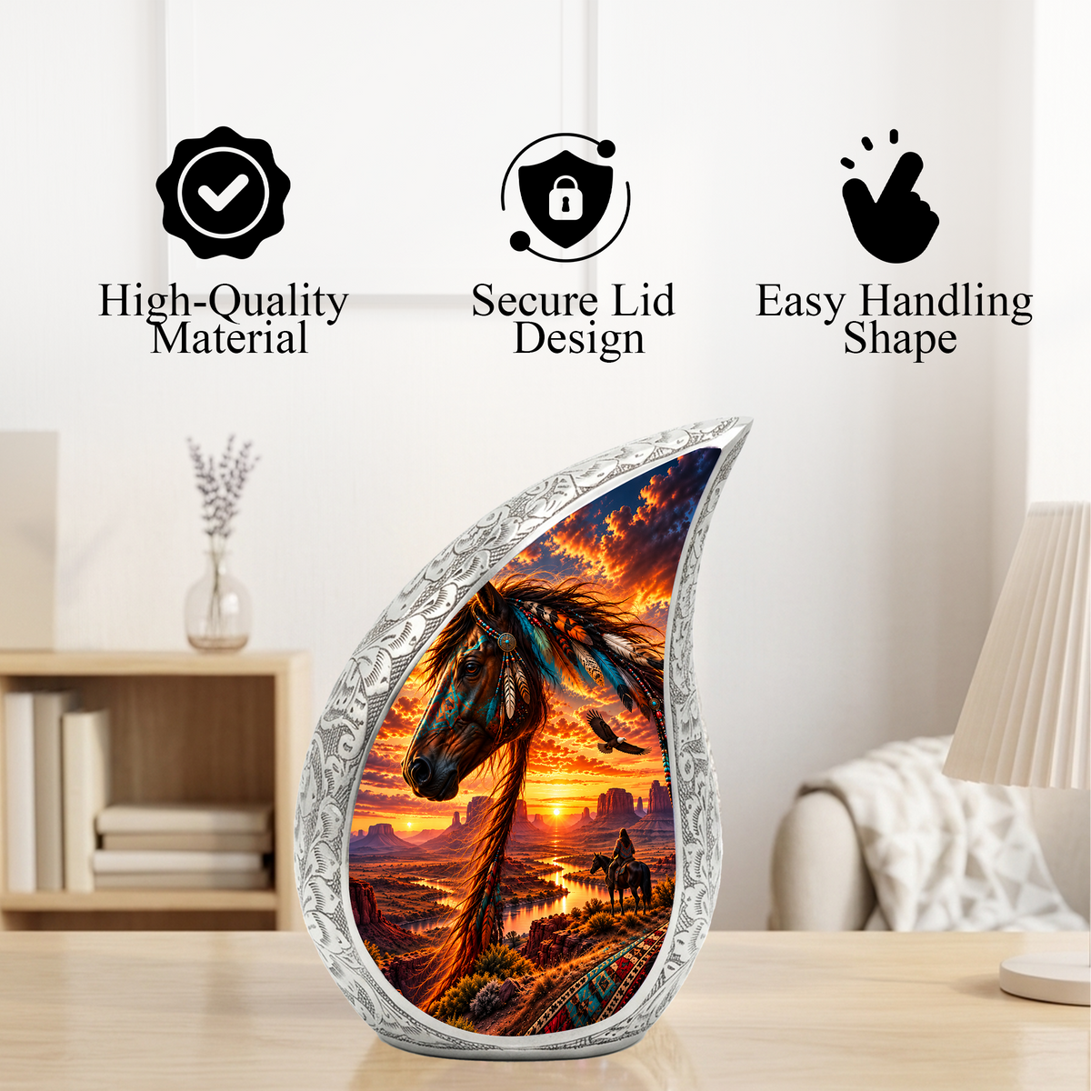 Native American Horse Cremation Urn for Ashes, Personalized Western Adult Urn, Horse Memorial Urn