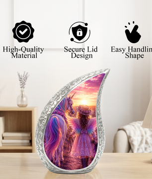 Pink Unicorn Angel Girl Urn for Human Ashes – Beautiful Girl Cremation Urn & Memorial Keepsake