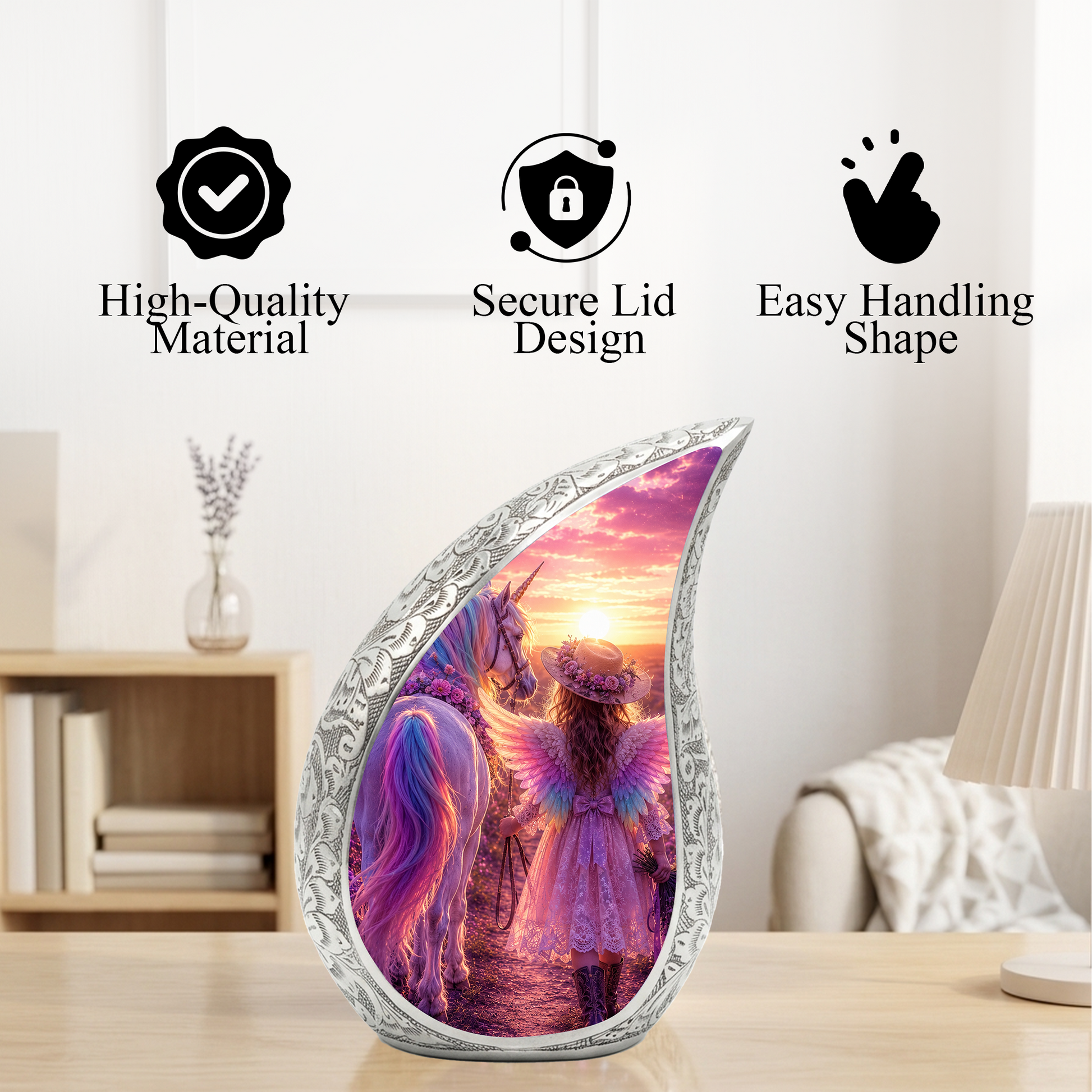 Pink Unicorn Angel Girl Urn for Human Ashes – Beautiful Girl Cremation Urn & Memorial Keepsake