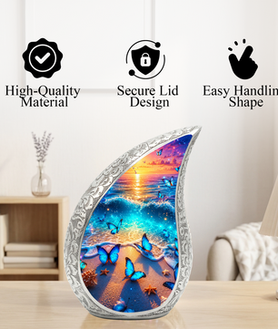Butterfly Beach Urn for Human Ashes | Ocean Sunset Adult Cremation Urn | Beautiful Memorial Urn