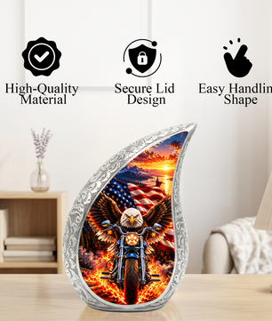Patriotic Eagle Motorcycle Urn for Human Ashes, American Flag Adult Cremation Urn