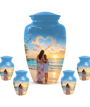 Customizable Mother Daughter Cremation Urn - Custom Photo Text Large Urn Keepsake