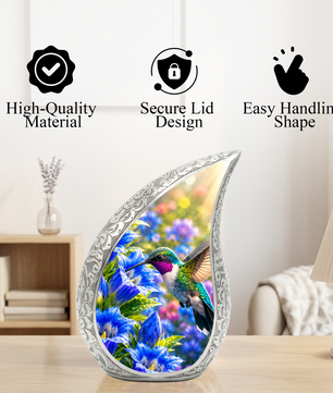 Hummingbird Urn for Human Ashes | Beautiful Hummingbird Adult Cremation Urn | Floral Memorial Urn for Adult Ashes