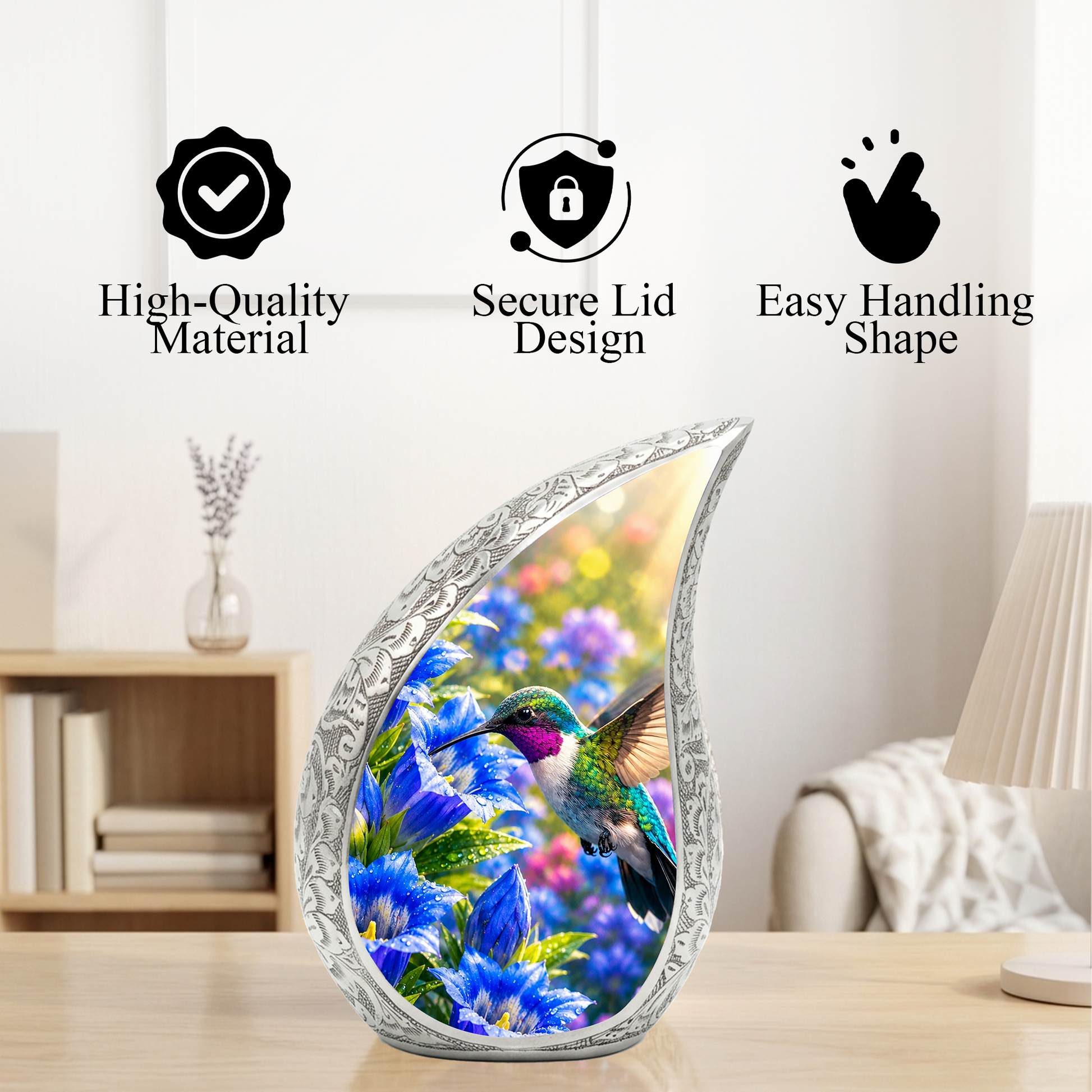 Hummingbird Urn for Human Ashes | Beautiful Hummingbird Adult Cremation Urn | Floral Memorial Urn for Adult Ashes