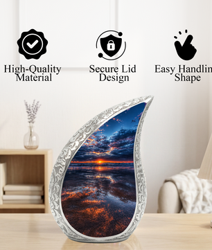 Ocean Sunset Urn for Human Ashes | Beach Cremation Urn, Ocean Wave Memorial Urn