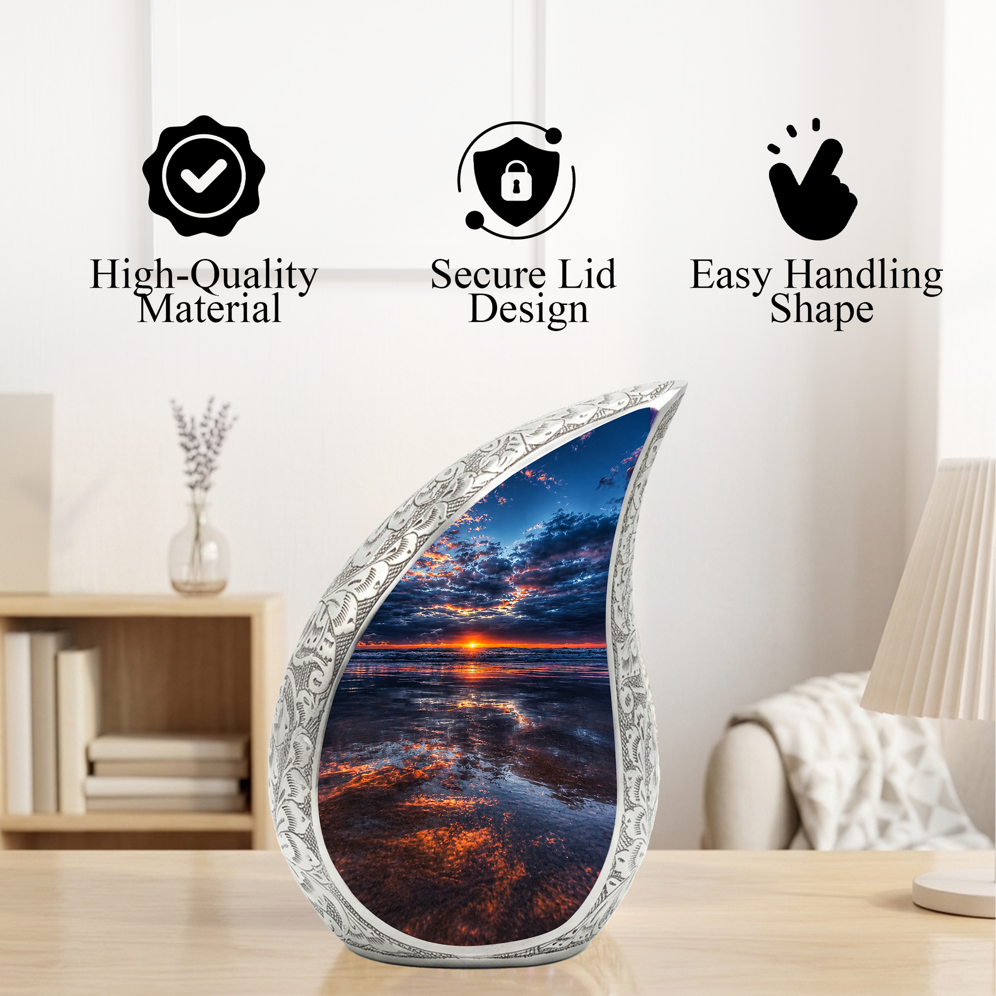 Ocean Sunset Urn for Human Ashes | Beach Cremation Urn, Ocean Wave Memorial Urn