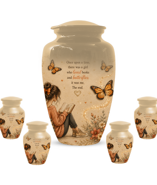 Butterfly Memorial Urn for Mom - Book Lover Memorial Keepsake for Women