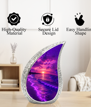 Beach Cremation Urn for Human Ashes – Ocean Sunset Memorial Urn, Beach Theme Urn for Adults