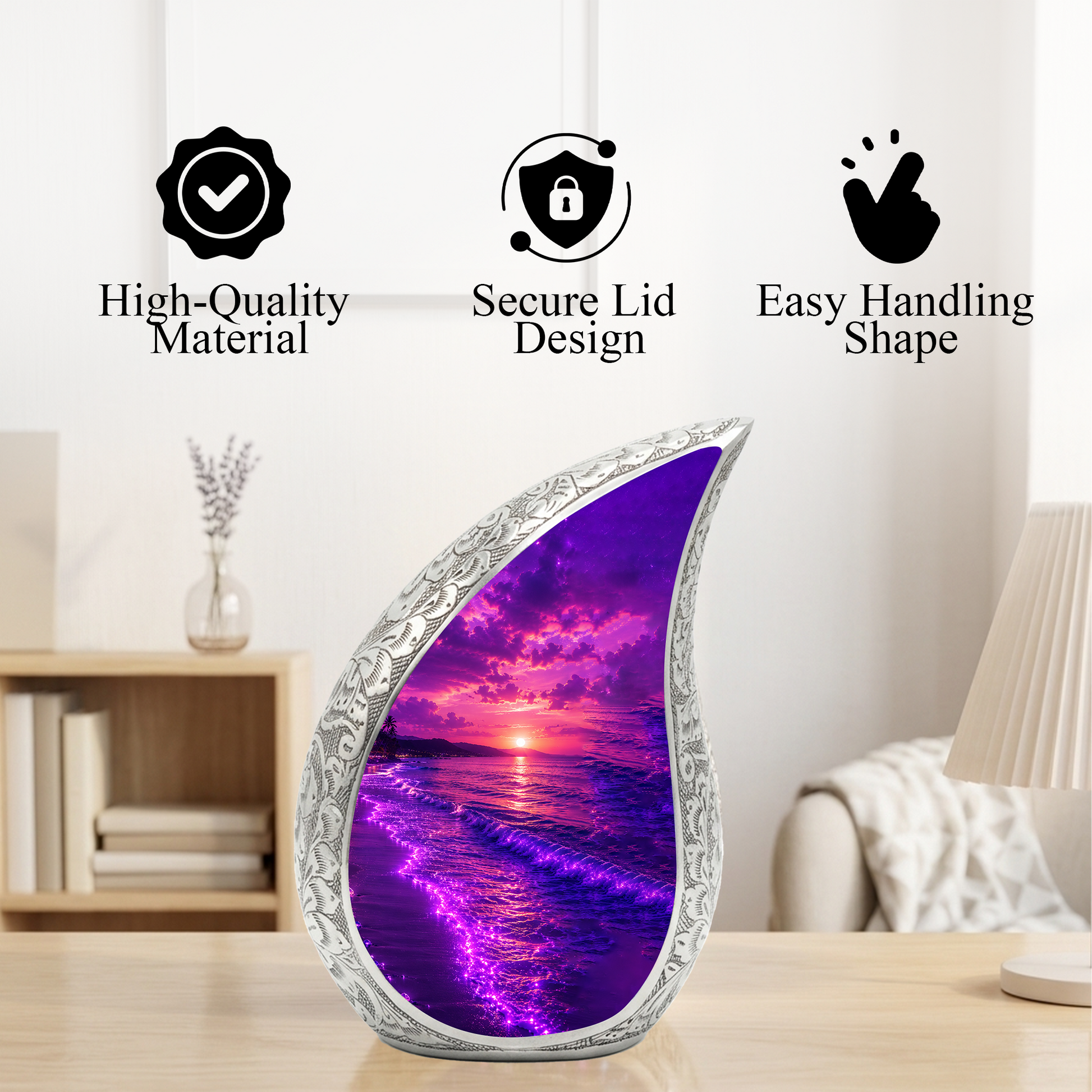 Beach Cremation Urn for Human Ashes – Ocean Sunset Memorial Urn, Beach Theme Urn for Adults