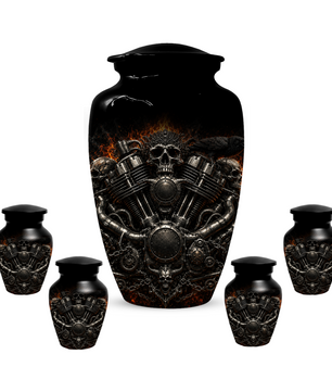 Skull Biker Urn for Ashes -  Personalized Motorcycle Memorial for Dad