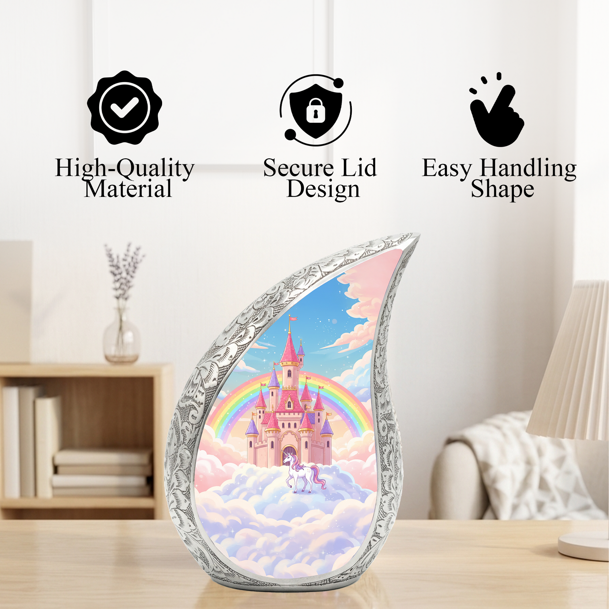 Rainbow Castle Unicorn Memorial Urn | Child Keepsake Urn | Baby Memorial Urn for Ashes