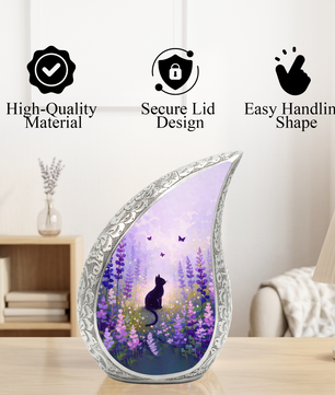 Personalized Cat Urn for Ashes – Floral Cat Memorial Urn | Keepsake Cat Cremation Urn for Pet Ashes