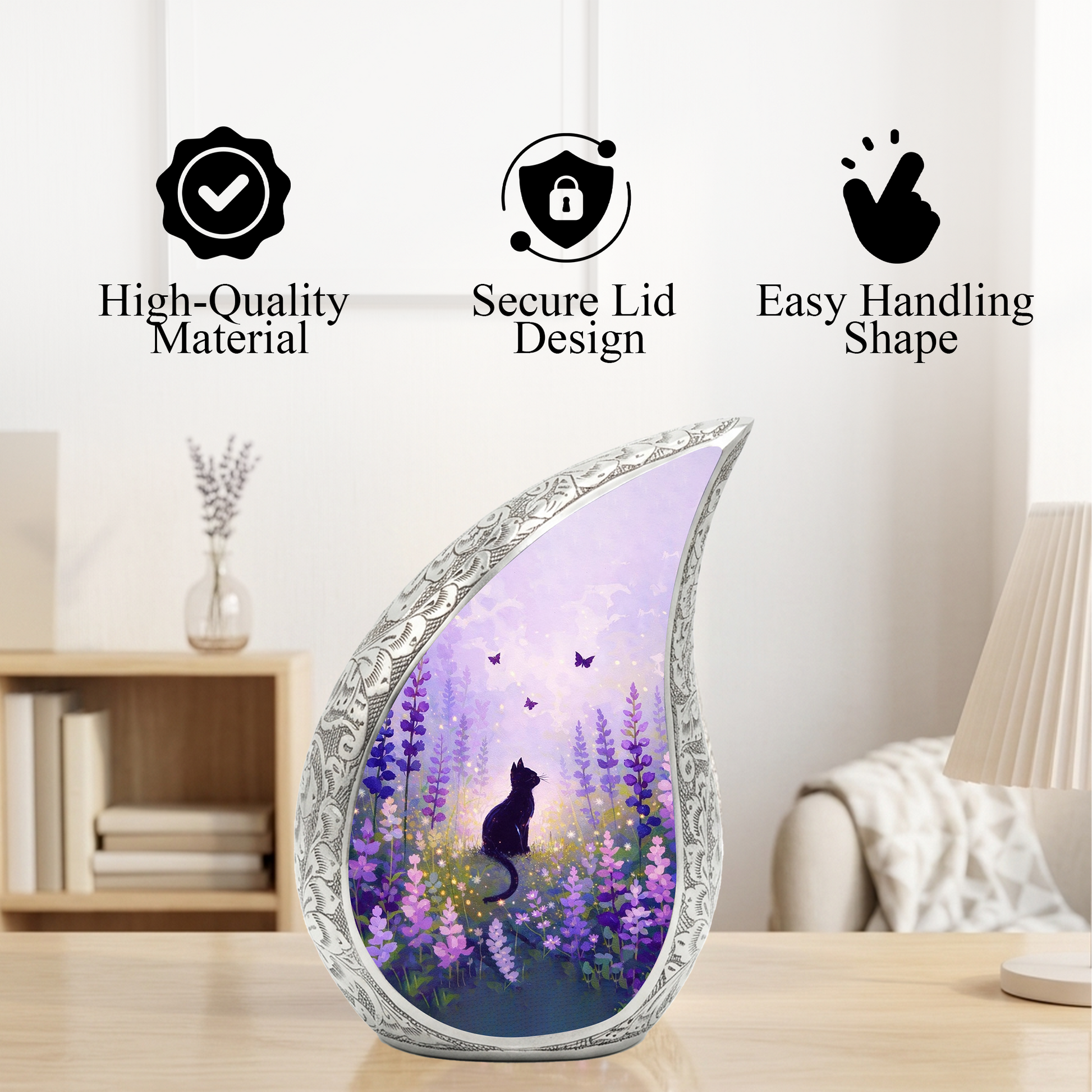 Personalized Cat Urn for Ashes – Floral Cat Memorial Urn | Keepsake Cat Cremation Urn for Pet Ashes
