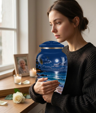 Moonlit Beach Memorial Urn, Ocean Wave Urn ,Adult Cremation Urn for Ashes