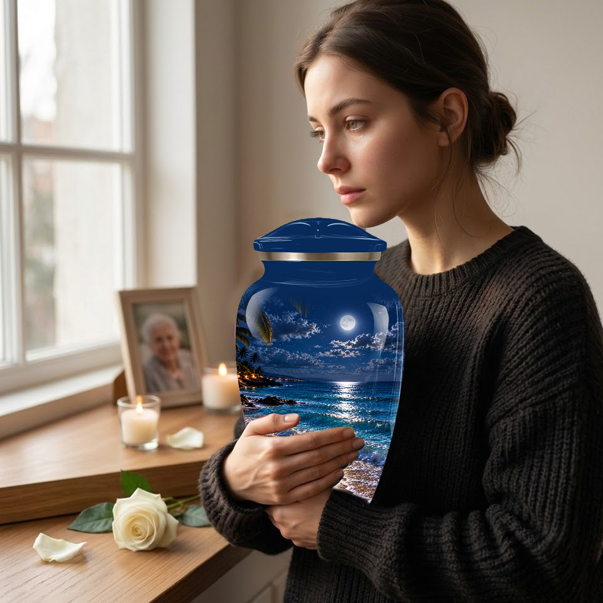Moonlit Beach Memorial Urn, Ocean Wave Urn ,Adult Cremation Urn for Ashes